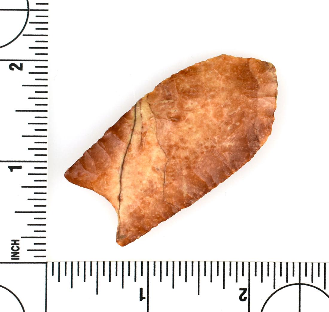 2 5/16" G-10 Clovis: Fantastic colorful red and cream flint example from Camden Co., Georgia. Ex Dan Willis Collection.