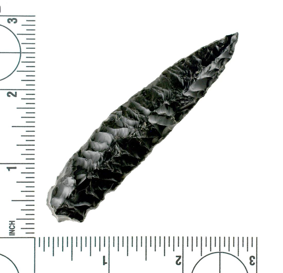 3 9/16" Aztecan Obsidian Knife: Nice well flaked example from the Meyer Collection.