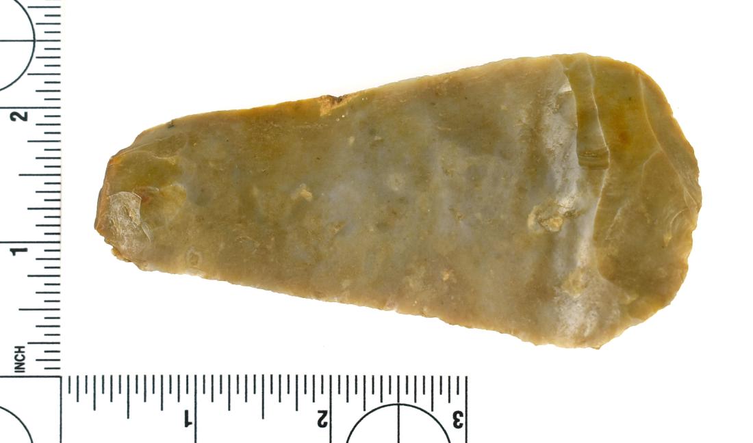 4 5/16" Texas Paleo Scraper: Fantastic LARGE example from Central Texas in a waxy-high grade flint. Ex Lincoln Smith Collection.