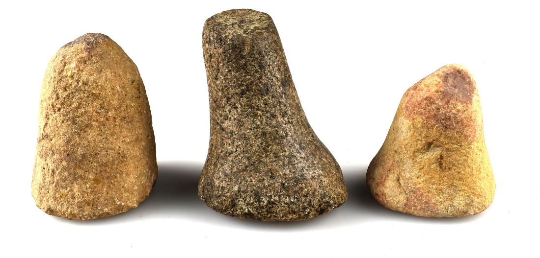 3 Nice KY Bell Pestles: Assortment of Bell Pestles from the Dale Bratcher Collection. Hardin Co., Kentucky. Mix of Quartzite and Granite.