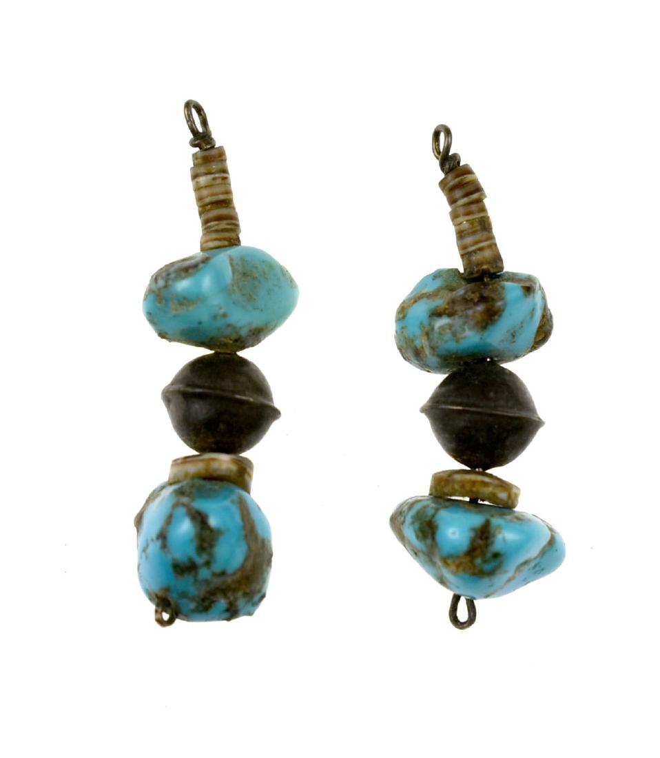 Southwestern Turquoise Earrings: Pair of earrings from the Meyer Collection. Hooks are missing but could easily be replaced.
