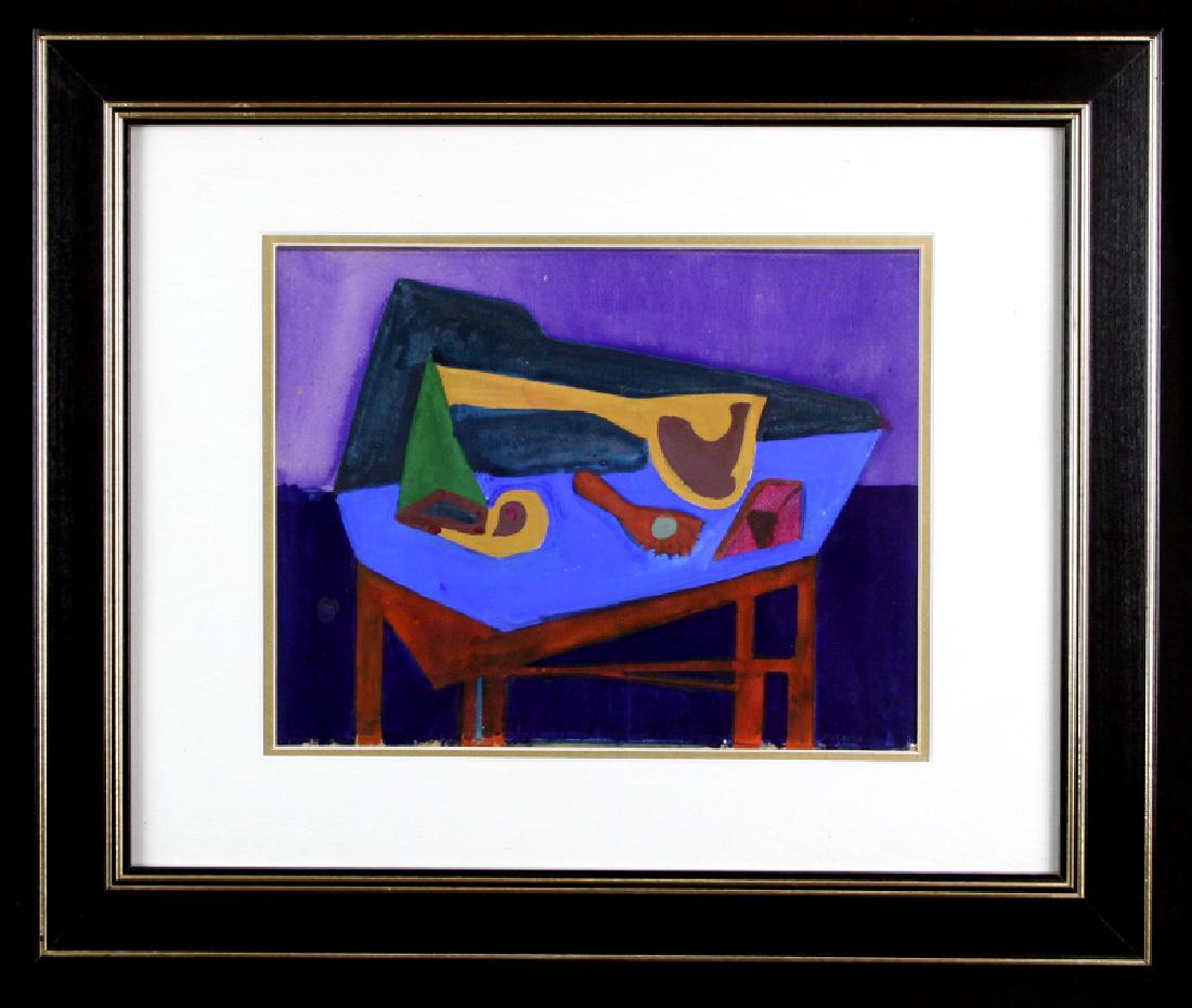 Robert Kaess - Sam Francis Period Modernist Painting: DESCRIPTION: Very colorful cubist / abstract / modernist work dating to the 1950's. Robert Kaess was well associated and studied under Margaret Peterson at Berkeley. Kaess also knew Sam Francis and Ca