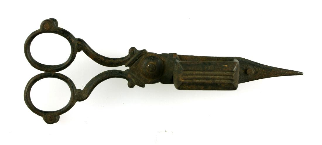 Antique Original Early 19th Century Steel Candle: Wrought iron with ornate handles. Reportedly English circa 1820. Fully functional in excellent very stable condition with no visable damage or missing parts.