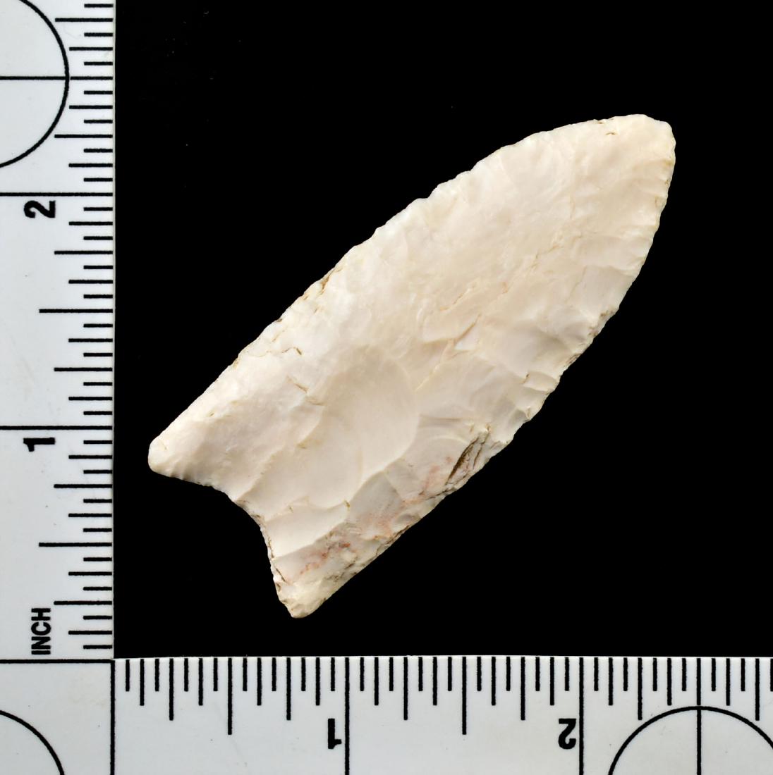 2 5/8" Clovis: Nice example in Burlington Chert from Pike Co., Illinois. Ex Don Meador, Janitschek Collections.