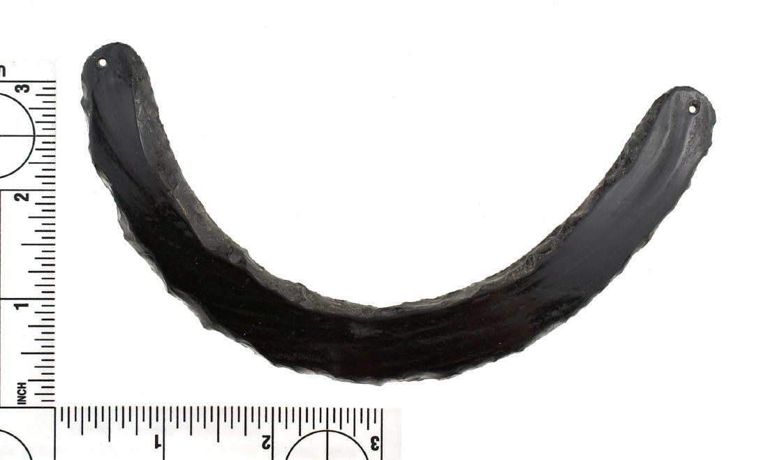 5 13/16" Mixtec Obsidian Gorget: Nice example from Central Mexico.