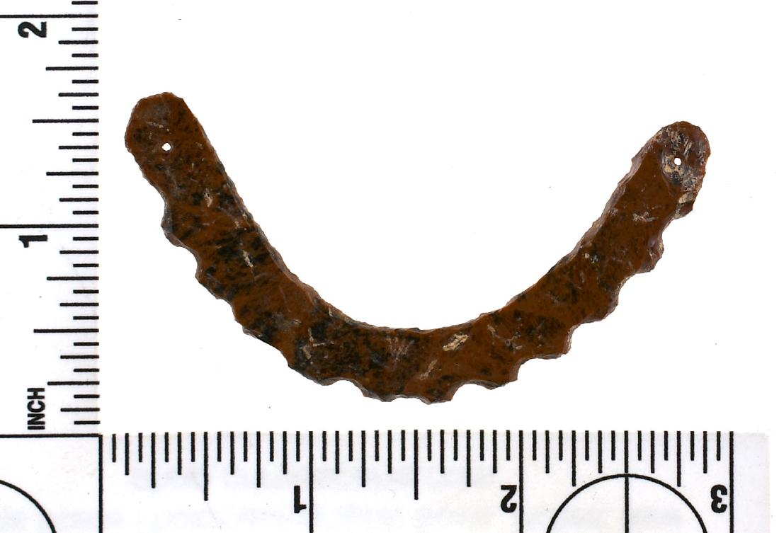 2 13/16" Mixtec Gorget: Mahogany Obsidian example form Mexico. Serrated!