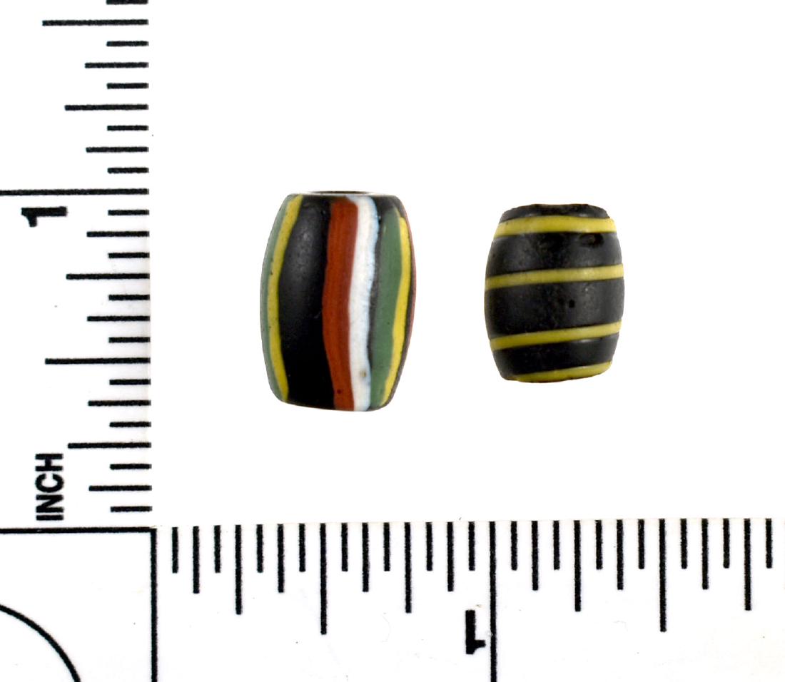 Pair of Colorful Trade Beads: 1/2x1/2" Approx. Multicolored beads. Ex Meyer.