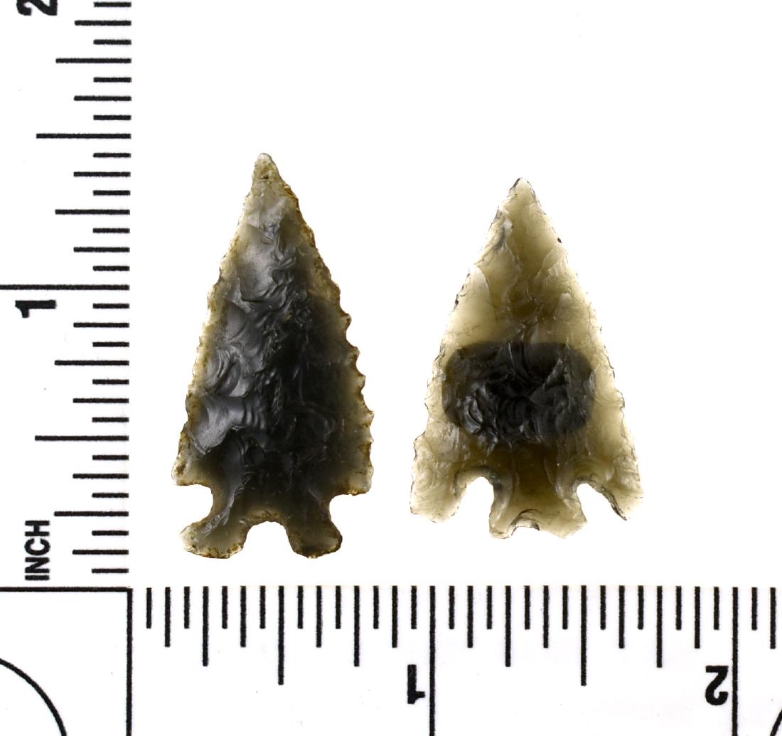 Pair of Western Obsidian Elko Points: Nice display pair from the Reed collection measuring in the 1-1/8" to 1-3/8" Range.