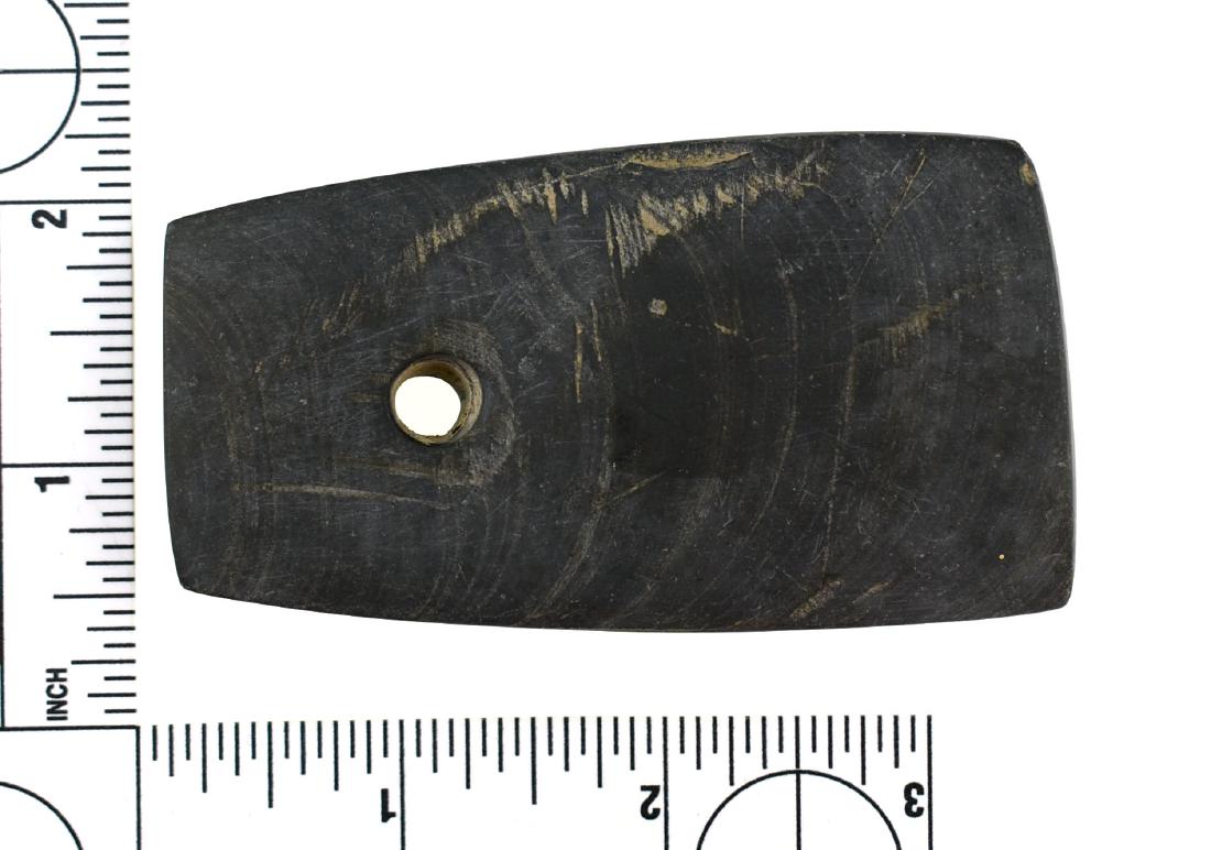 3 3/8" Adena Banded Slate Pendant: Good form. Nice thick heavy example. Ex- French Collection. Indiana.