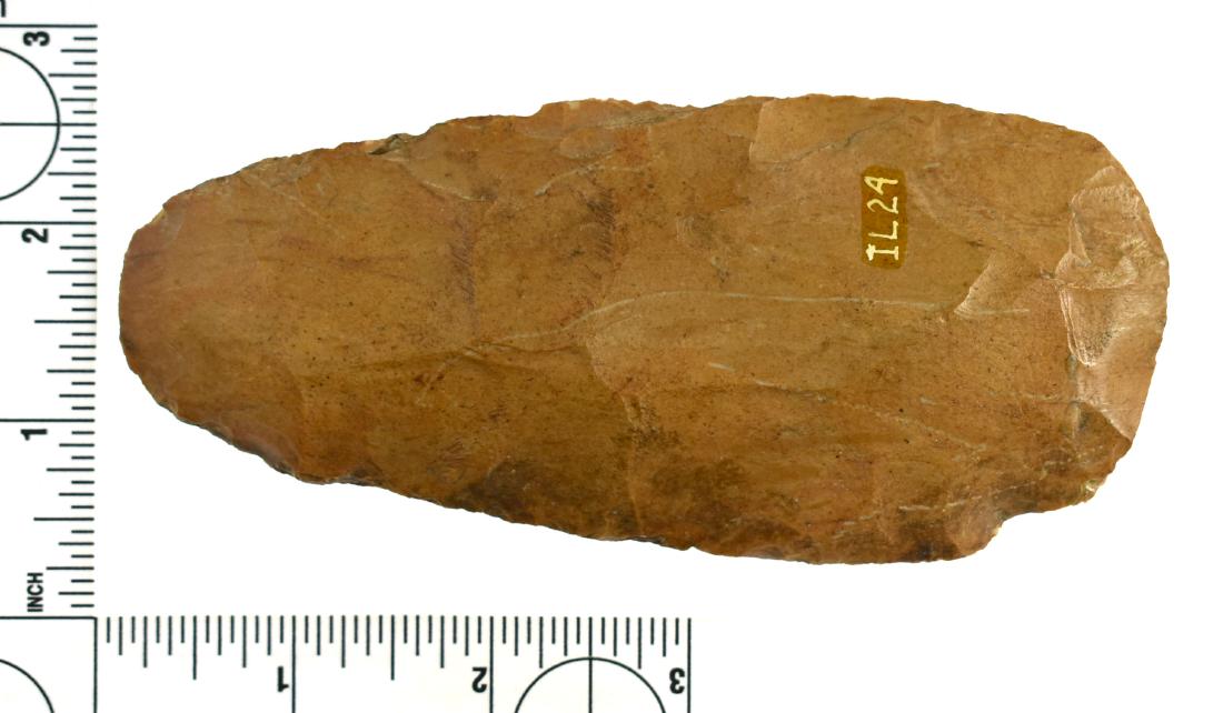 5 1/4" Flint Hoe: Excellent example from Illinois. Ex Lincoln Smith Collection.