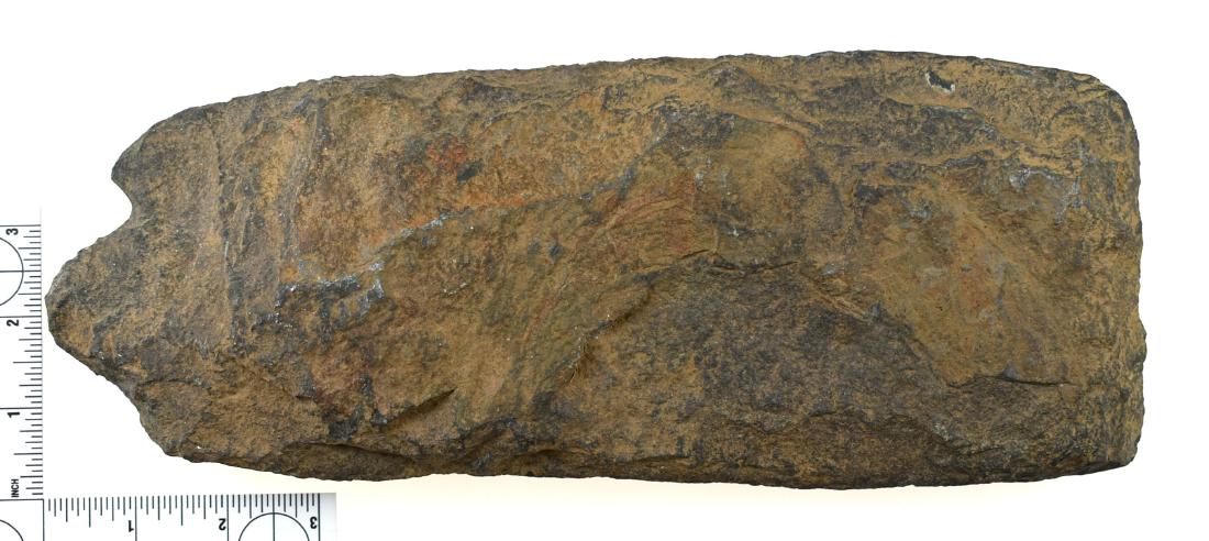 12" Stone Hoe/Spade: Rough flaked stone example from the Meyer Collection. Appears western.