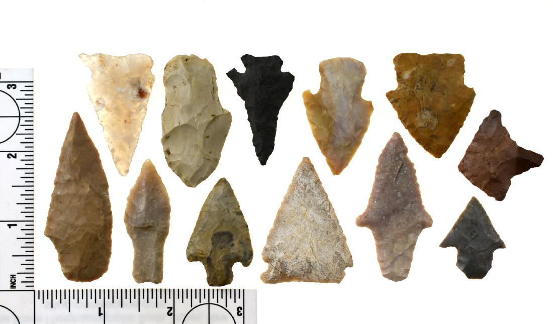 12 Nice Arrowheads: Variety of types and origins with most from Texas. Ex Meyer Collection.