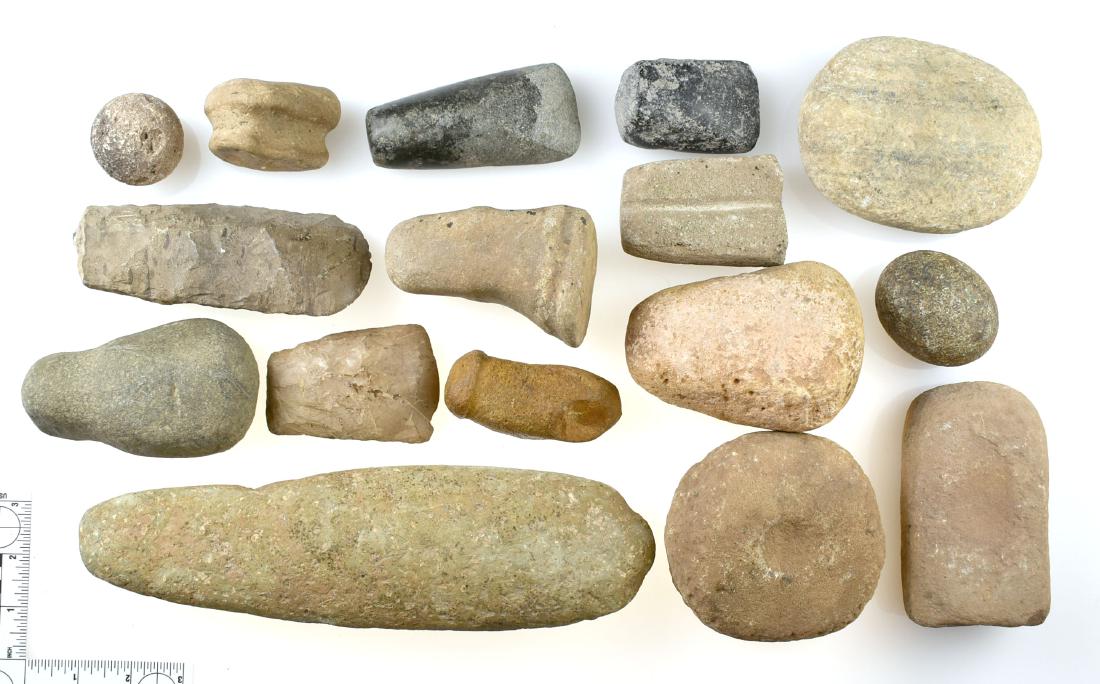 Job Lot of Stone Tools and artifacts: Assortment of celts, abraders, and other pieces.