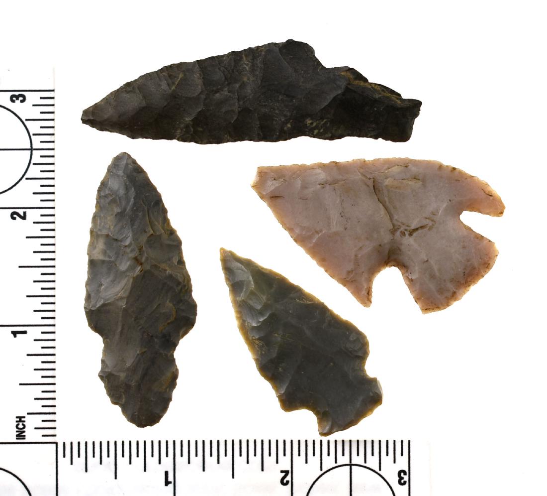 4 Arrowheads: Including one 'Base Tang' form from Texas. Ex Meyer Collection.