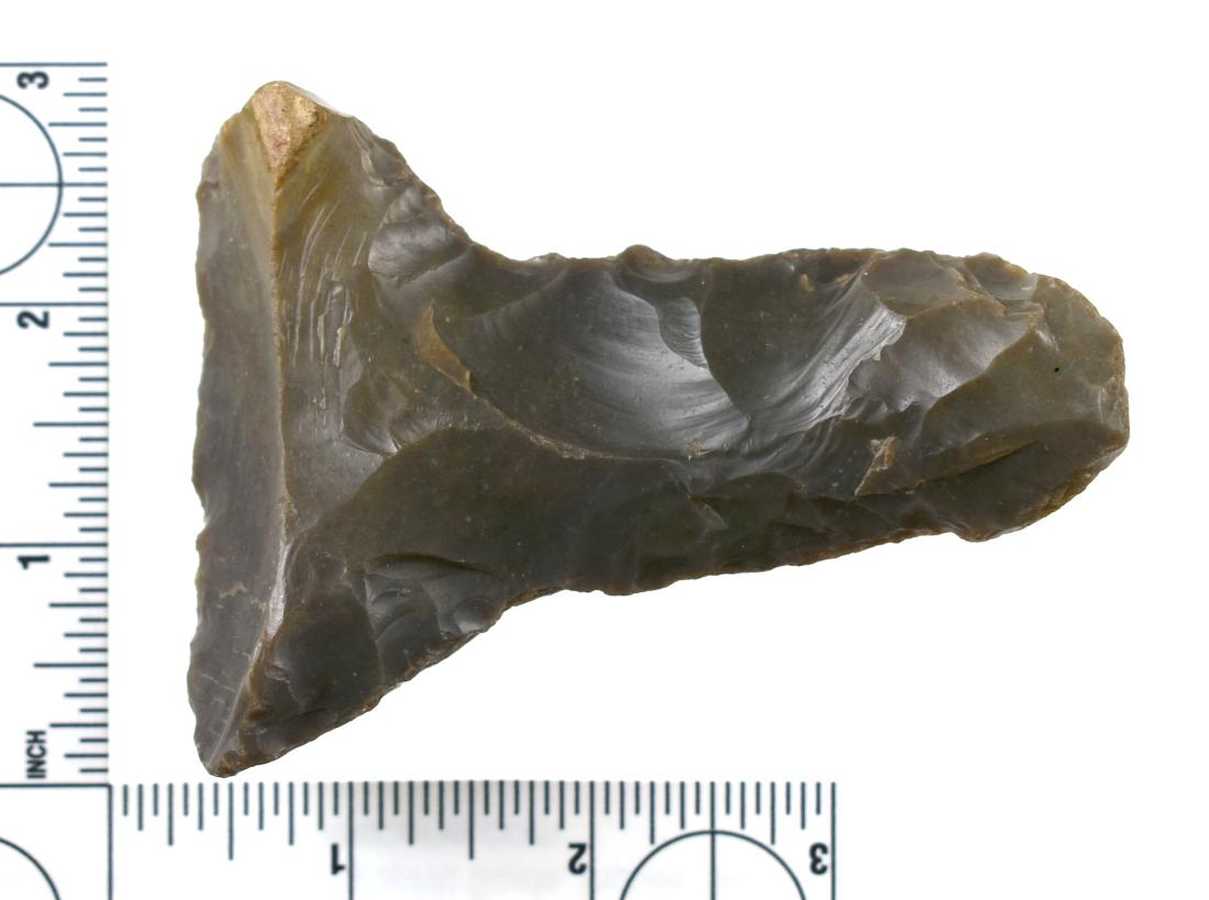 3 7/8" Flint Hoe/Hafted Scraper: Unusual example in Hornstone from Kentucky. Ex Meyer Collection.