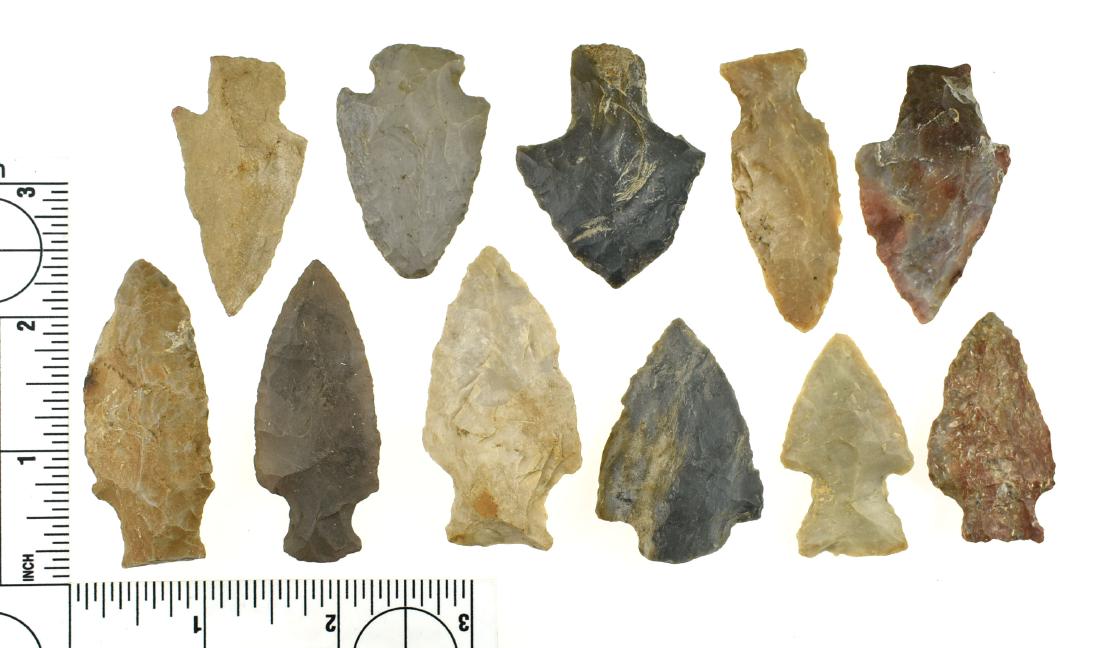 11 Central Kentucky Arrowheads: Nice examples from a Central Kentucky Estate.