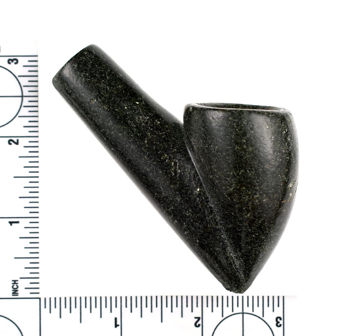 3 3/8" Historic Steatite Pipe: Excellent green steatite example from a Kentucky Estate Collection. High degree of polish.