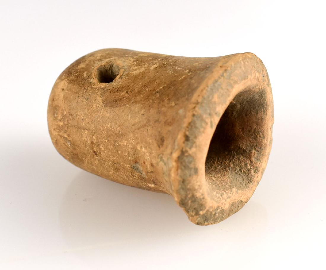 1 15/16" Vasiform Pottery Pipe: Nice Fort Ancient style pottery pipe from an Ohio collection.