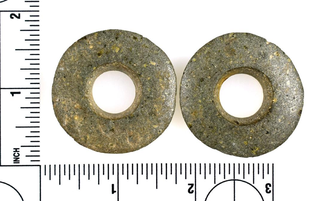 Pair of 41mm Mayan Earspools: Nice green hardstone examples from a private California Collection. Excellent polish.