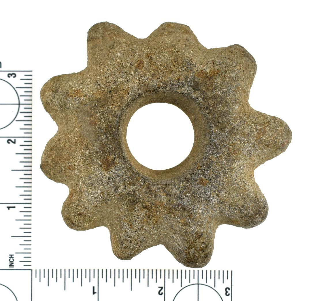 3 13/16" Chavin 10-Point Mace Head: Nice example from Peru. Ex California Collection.