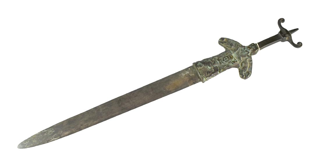 30" Buddhist Temple Sword: Vintage bronze sword purportedly from a Buddhist temple and dating to 600 BC.