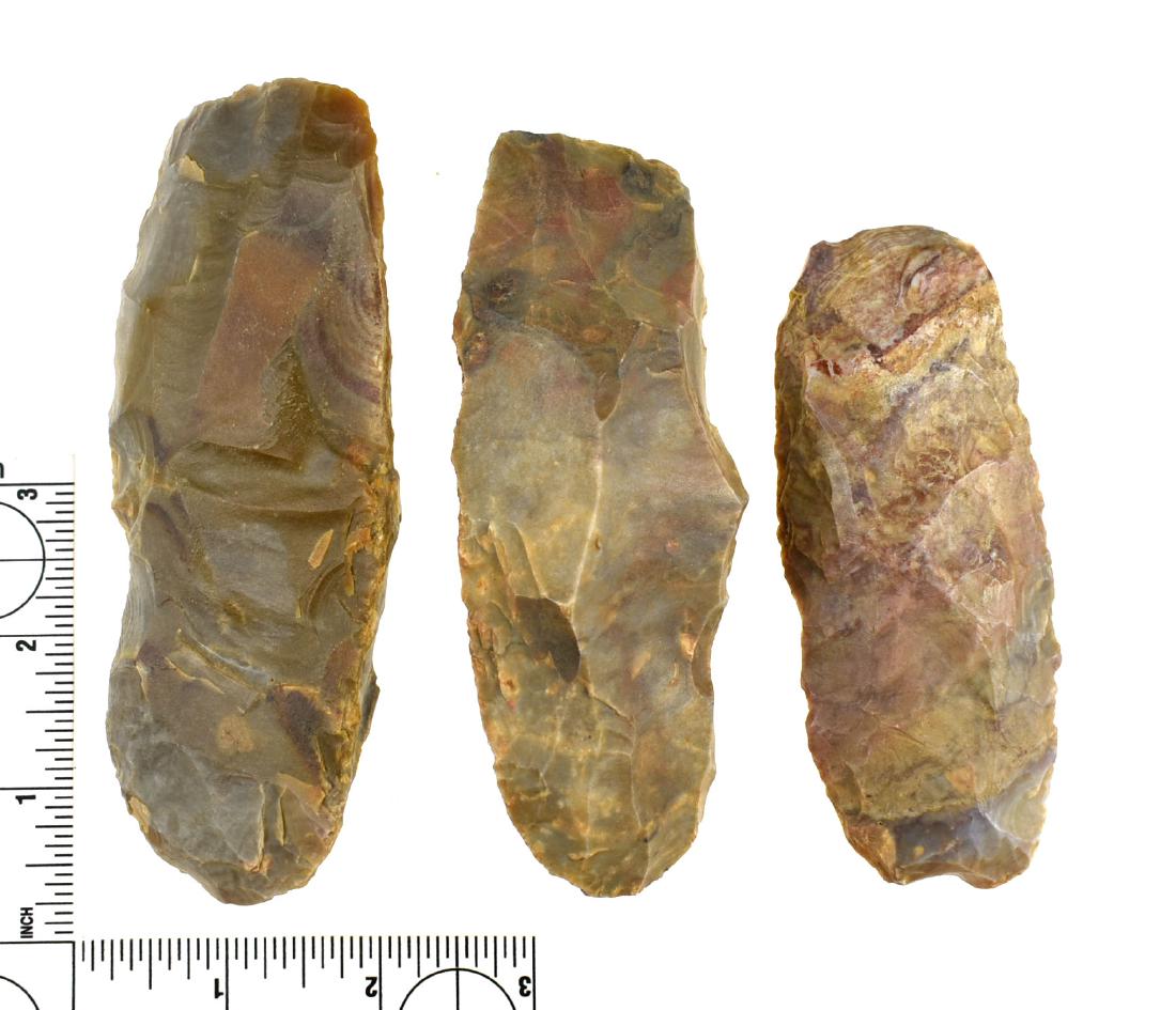 3 Nice Neolithic African Flint Celts: Colorful flint from Northern Africa.
