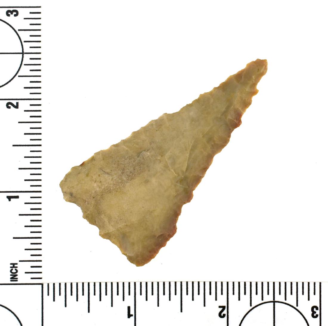 2 9/16" Fort Ancient Knife: Pretty Flint Ridge example found prior to 1950 from Darke Co., Ohio and formerly of the Frank Adell Collection.