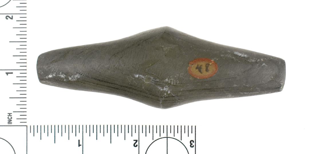 4 5/16" Adena Expanded Center Gorget: High quality green banded slate. Darke Co., Ohio. Ex Frank Adell Collection.