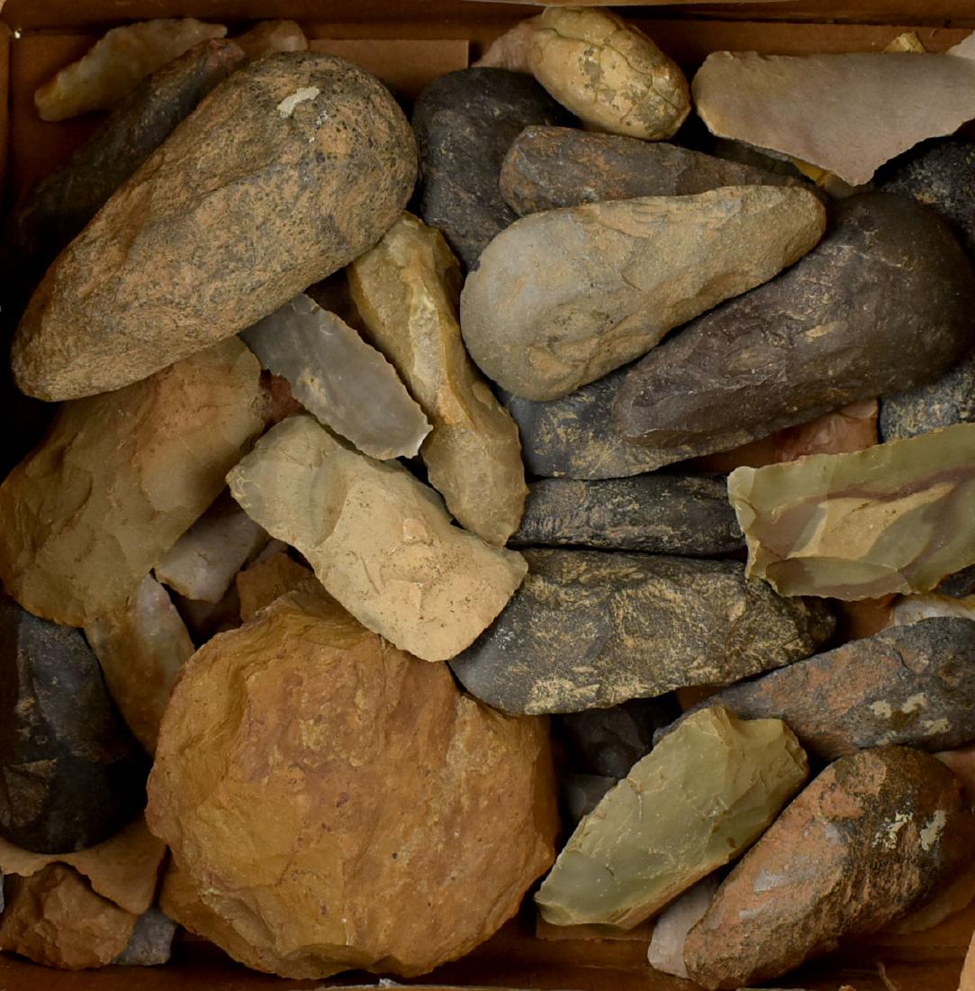 Large lot of Flint Celts and other Artifacts: All found by Ken Broughton in Carter CO., Kentucky. Most of these celts appear to be made from various grades of Breathitt Chert - a material chosen for its toughness when used in a celt. 8lb, 14oz.
