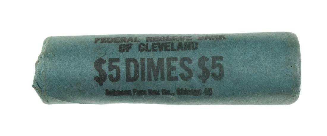 Unopened 1964 Roll of 50 Roosevelt Dimes: Many likely BU or better. Ungraded. Silver