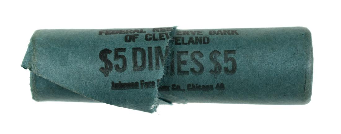 Roll of 50 1964 Roosevelt Silver Dimes.: Previously unopened roll from the Federal Reserve bank of Cleveland. Many likely BU or better.