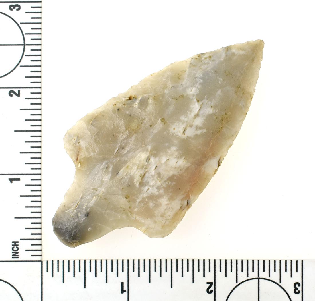 3 1/4" Novaculite Gary - Rogers & Jackson COA's: Super fine example from Yell Co., Arkansas. Very thin for the type and made of translucent champage, white, and charcoal gray Spiderweb Novaculite. Perfect symmetry. They just don't get any better tha