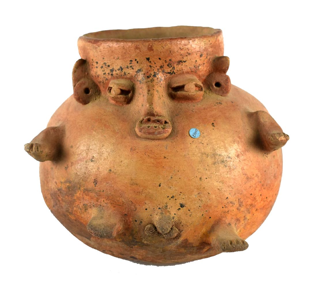 6 1/8" PreColumbian Human Effigy Jar - Davis COA *SOLID: Excellent male effigy jar with good dendrites from Central/South America. Appears 100% solid with no restoration. Davis COA