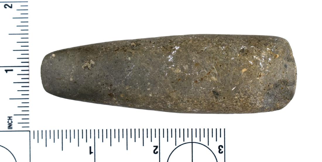 3 13/16" Adena Chisel: Nice example from Darke Co., Ohio in a blue-gray diorite. Ex Frank Adell Collection.