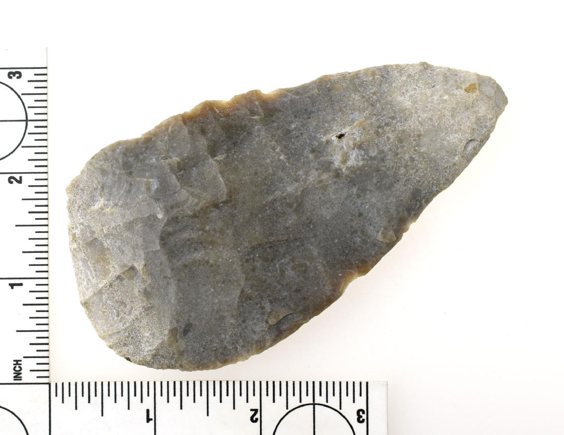 Excellent 4 7/16" North Blade: Made of very interesting Oolitic Chert with thousands of tiny bubbles (ooliths) in the chert. Fascinating when viewed with a microscope. Great size and eye appeal. Found in Tennessee. Ex- Griffin Coll