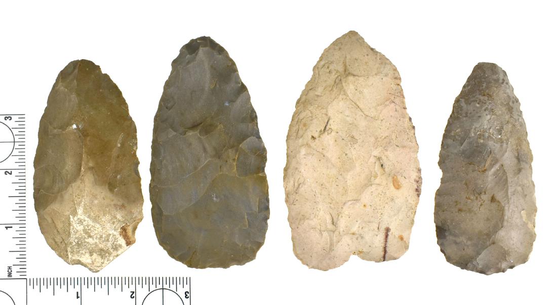 4 Nice Hopewell Preform Blades: All in the 3.5-4.25" range. Darke Co., Ohio. Ex Frank Adell Collection.