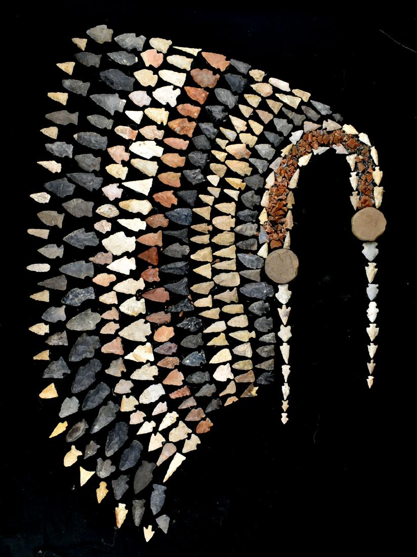 Amazing Chief's Headdress Collage: Made from points and artifacts found by Ken Broughton. Ready to be reframed and glued on cloth. Display rolls up for shipping.