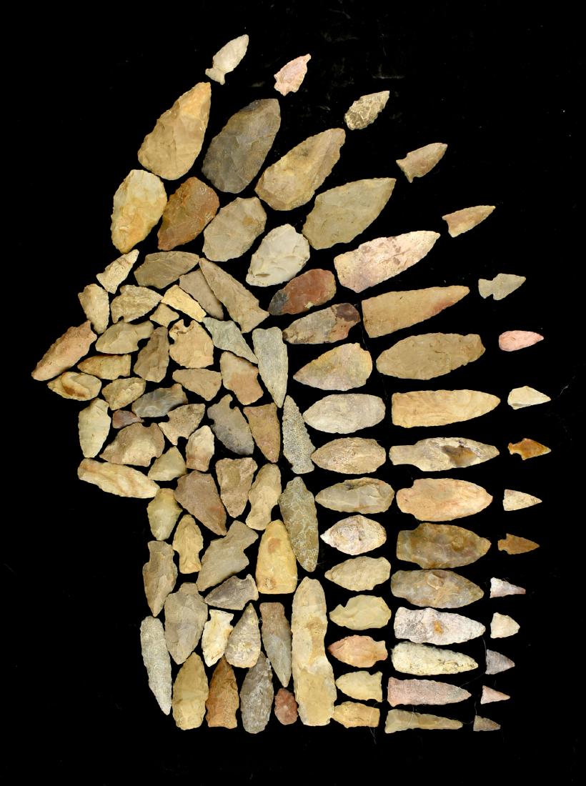 Indian Profile Collage: Nice profile on cloth of an Indian Chief. Ex Ken Broughton Estate. All points found in Carter Co., Kentucky.