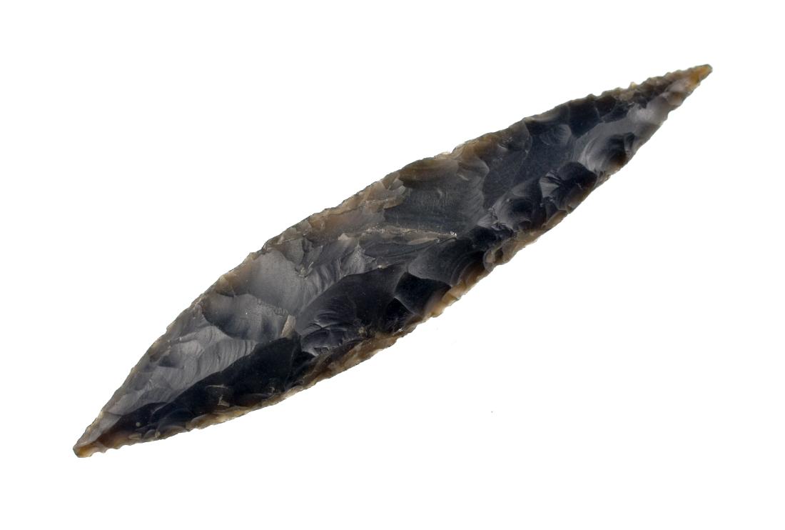 3 1/4" Solutrean Leaf Dart: Excellent example recovered from an estate in england from inside a chest of drawers. Appears to be Dover Flint. Remarkable.