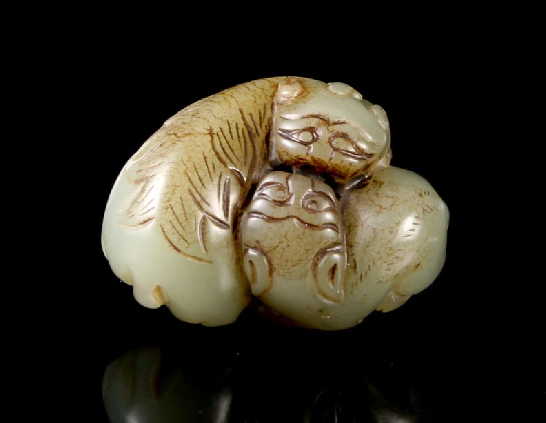CHINESE QING DYNASTY DOUBLE FOO DOG NEPHRITE JADE (1 of 5)