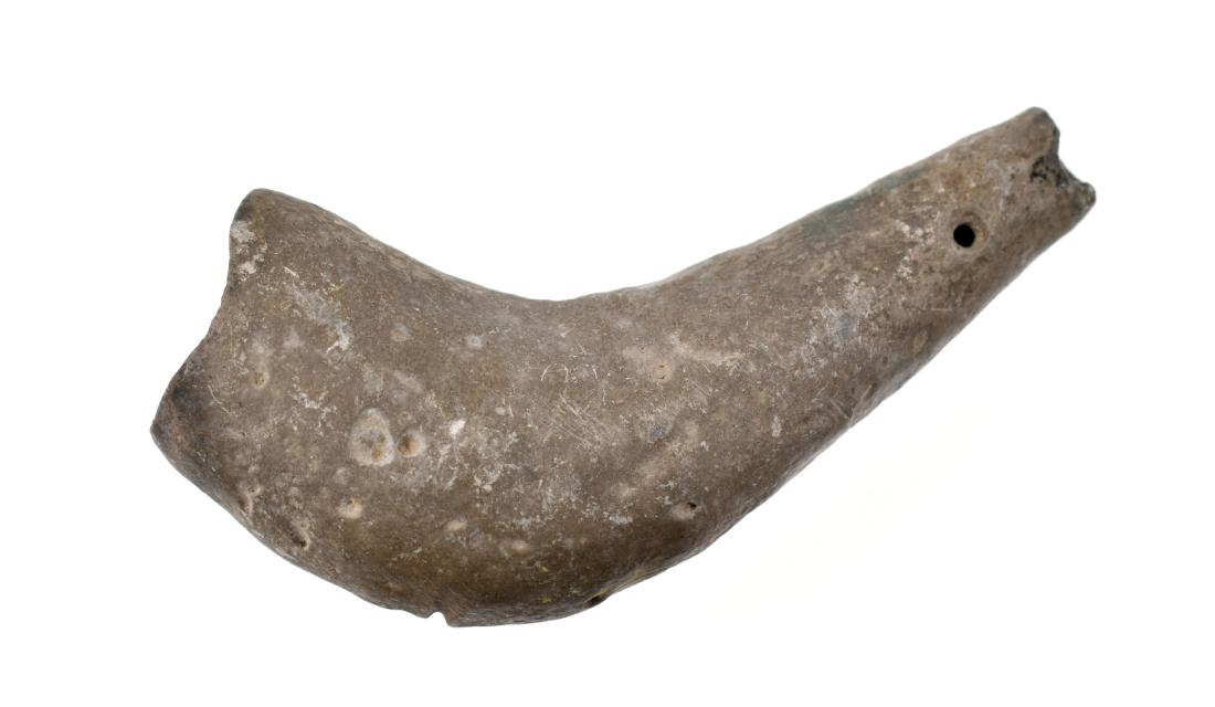 2 5/8" Limestone Pipe: Nice example from the Dr. Paul Park Collection. Eastern Woodlands Proto-Historic type. Limestone.