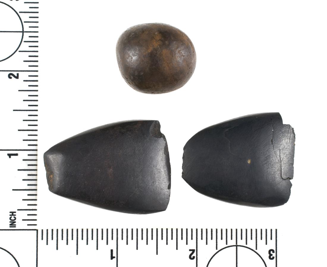 3 Nice Hematite Artifacts: 2 Nice mini-celts and a Hematite spheroid. Darke Co., Ohio.