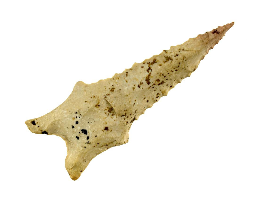 Exceptional G-10 2-9/16" Dalton: Jefferson Co., Missouri example loaded with mineralization and finely flaked to boot! Ex Larry Soss, Mynning Collections.
