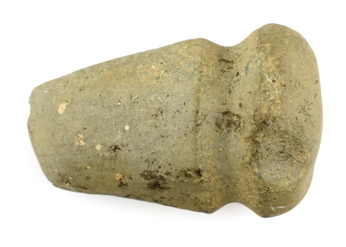 5" Full Groove Axe: Green diorite example found by Sandra Barnett in October 1999 along River Road in Harrison Co., Kentucky.