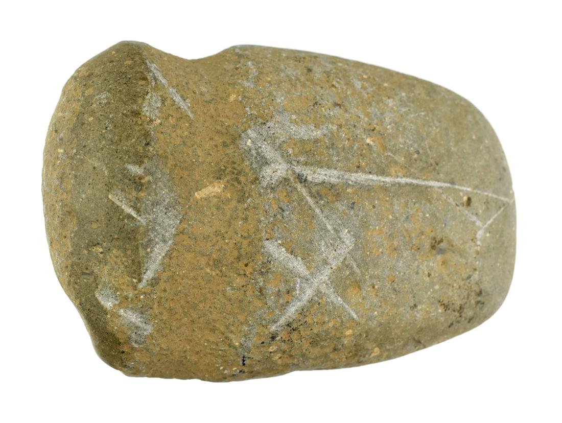 5" 3/4 Groove Axe: Nice example in greenish Diorite from Fayette Co., Kentucky. Ex Sandra Barnett Collection.