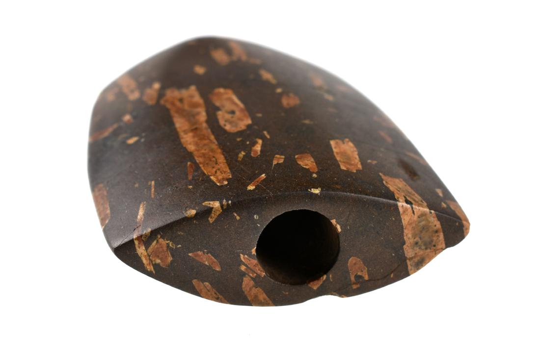 2-7/8"x2-5/16" Bannerstone: Ex Bill Cain collection and reported from Fleming Co., Kentucky. Highly polished 'straw porphyry'.