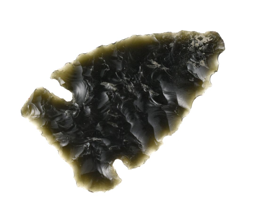 1-5/8" Northern Side Notched: Nice Obsidian example from Lake Co., Oregon. Ex Reg Seely Collection.