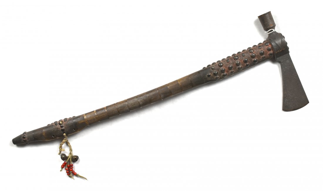 22-1/2" Decorative Pipe Axe Tomahawk: Tourist trade example with branded file marks. Post-1950 most likely. Decorative only.