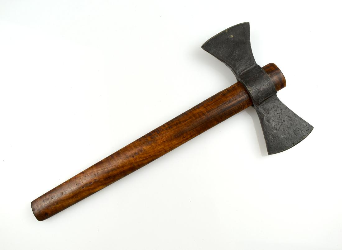13-1/4" Double Bitted Trade Axe: New handle with an old head. A previous owner has resharpened it, sometime in the last 30 years. As-is.