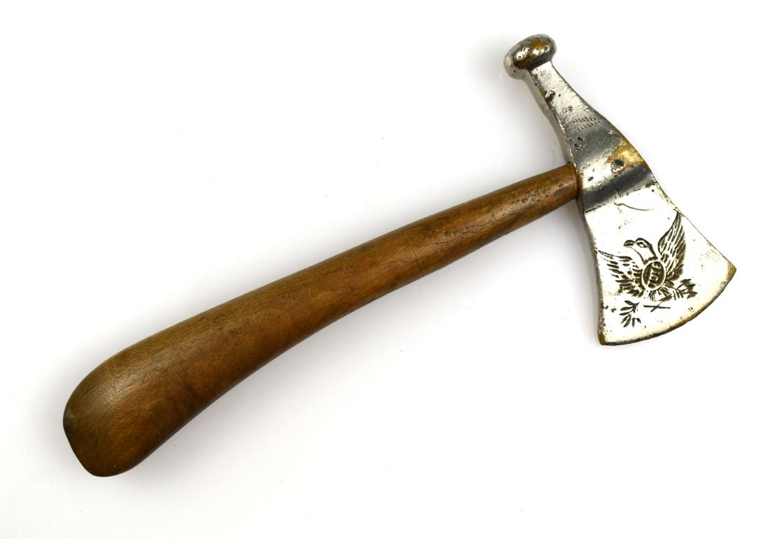 10" Order of the Redmen Hatchet: Marked with 'T.O.T.E.' for their 'Trail of The Eagle' acheivement. Chrome plated brass example.